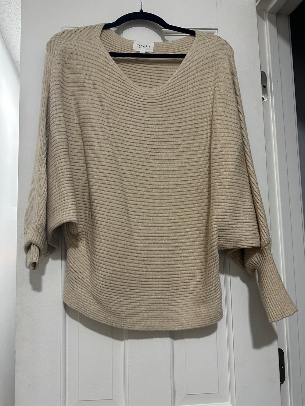 H&M Cream Ribbed Cowl-Neck Sweater